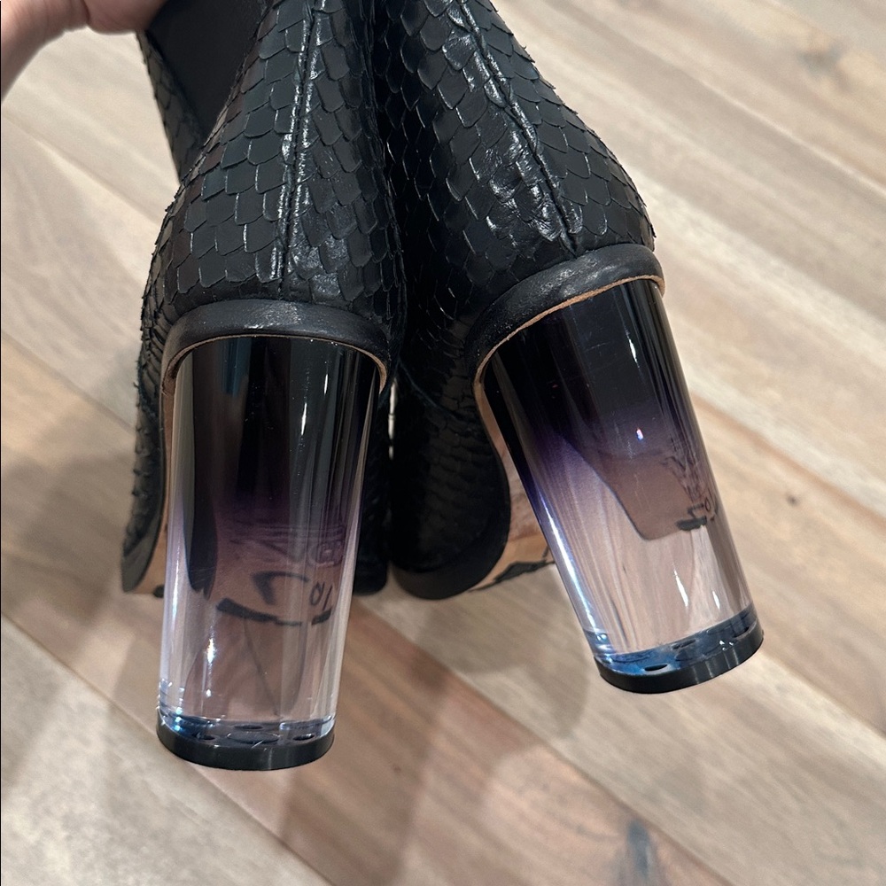 AGL Black laser Textured Heeled Boots with Transparent Heel - Picture 9 of 11